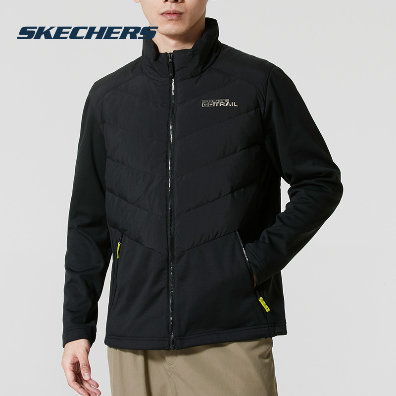 斯凯奇外套男装秋冬新款运动服黑色针织保暖休闲上衣男士防风夹克