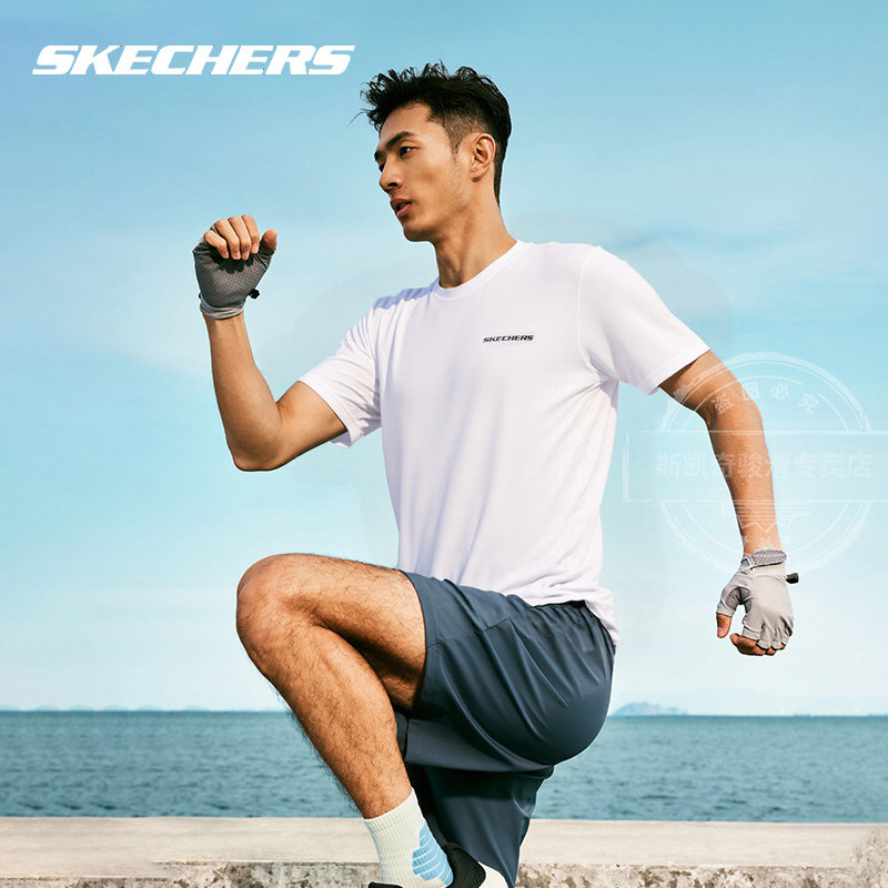 斯凯奇短袖情侣运动T恤衫官方正品针织上衣男装女装白色圆领半袖