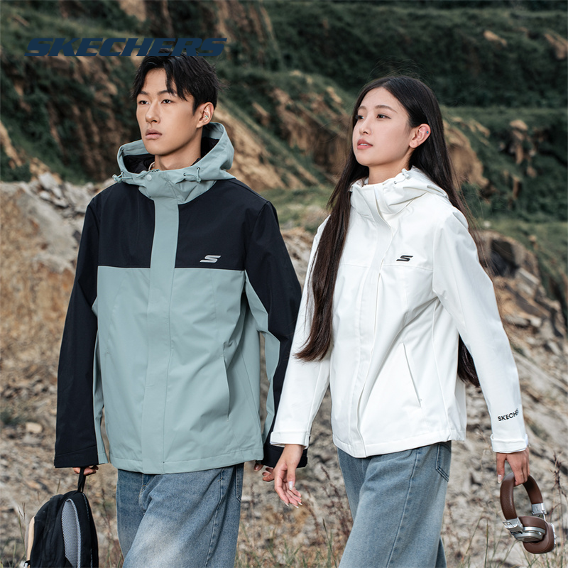斯凯奇外套式外套冬季新款女装官方正品户外运动服白色防水夹克