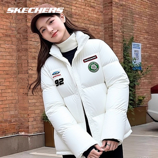 斯凯奇短款白色羽绒服冬季新款运动外套厚实保暖棉服男女同款棉袄