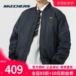 斯凯奇男款冬季新款棉服官方正品双面穿裥上衣飞行员夹克版型外套