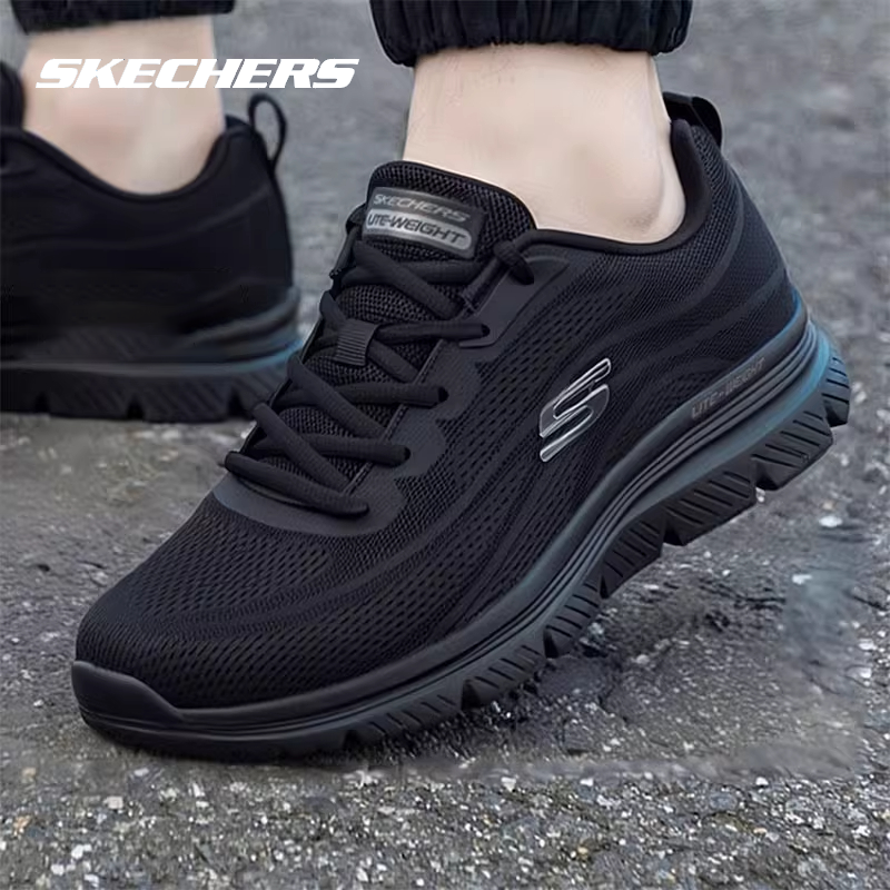 斯凯奇男鞋春季新款跑鞋男款黑武士跑步鞋子黑色爸爸鞋软底运动鞋