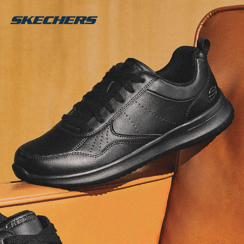 斯凯奇男鞋春季新款运动鞋官方正品休闲鞋黑色商务皮鞋通勤工作鞋