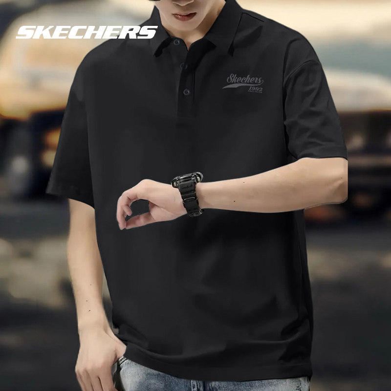 斯凯奇短袖夏季运动服男士商务POLO衫透气T恤黑色健身服男款半袖