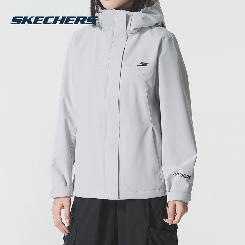 斯凯奇（Skechers）外套冬季新款女装防水夹克白色外套女士登山服