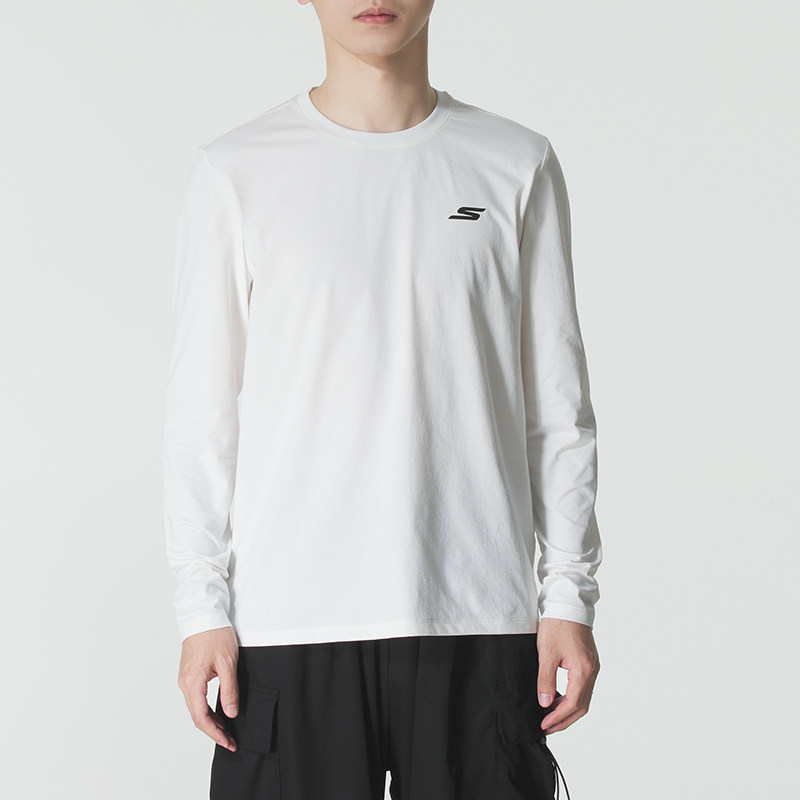 斯凯奇男装长袖T恤圆领针织衫休闲运动上衣冬季保暖内搭