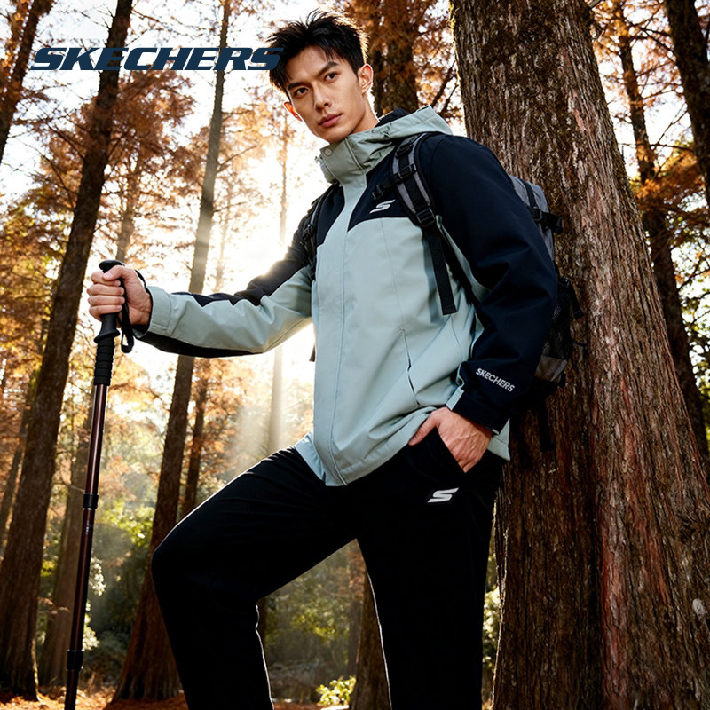 斯凯奇男装冲锋上衣春季新款登山服防风防水夹克男士长袖上衣外套