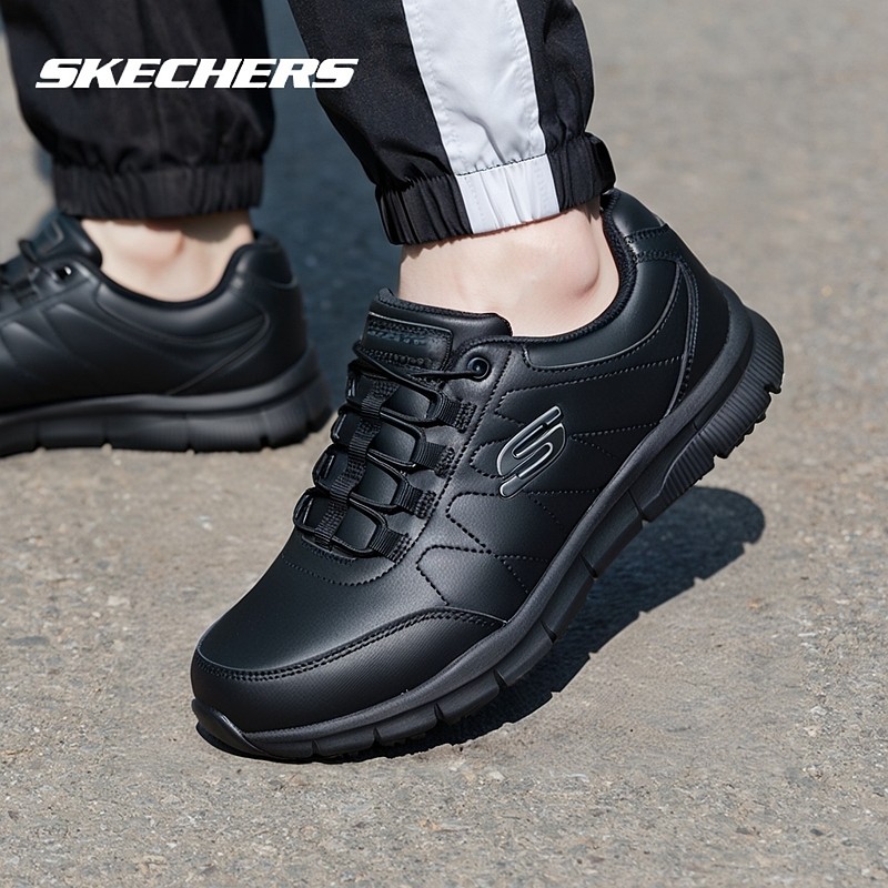 斯凯奇男鞋冬季运动鞋官方正品黑色通勤皮鞋男士休闲鞋轻便跑步鞋