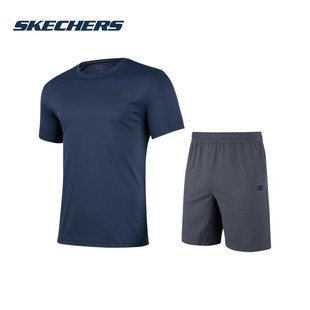 斯凯奇男装套装夏季新款男士锻炼运动服官方正品男款休闲短袖短裤