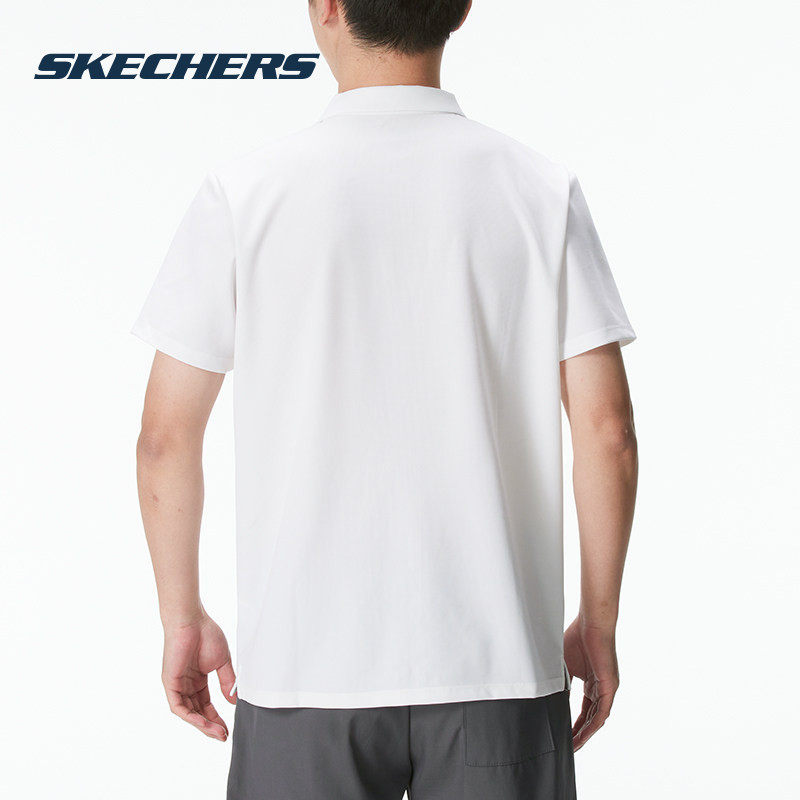 斯凯奇商务男士POLO衫男装白色透气短袖正品亲肤上衣