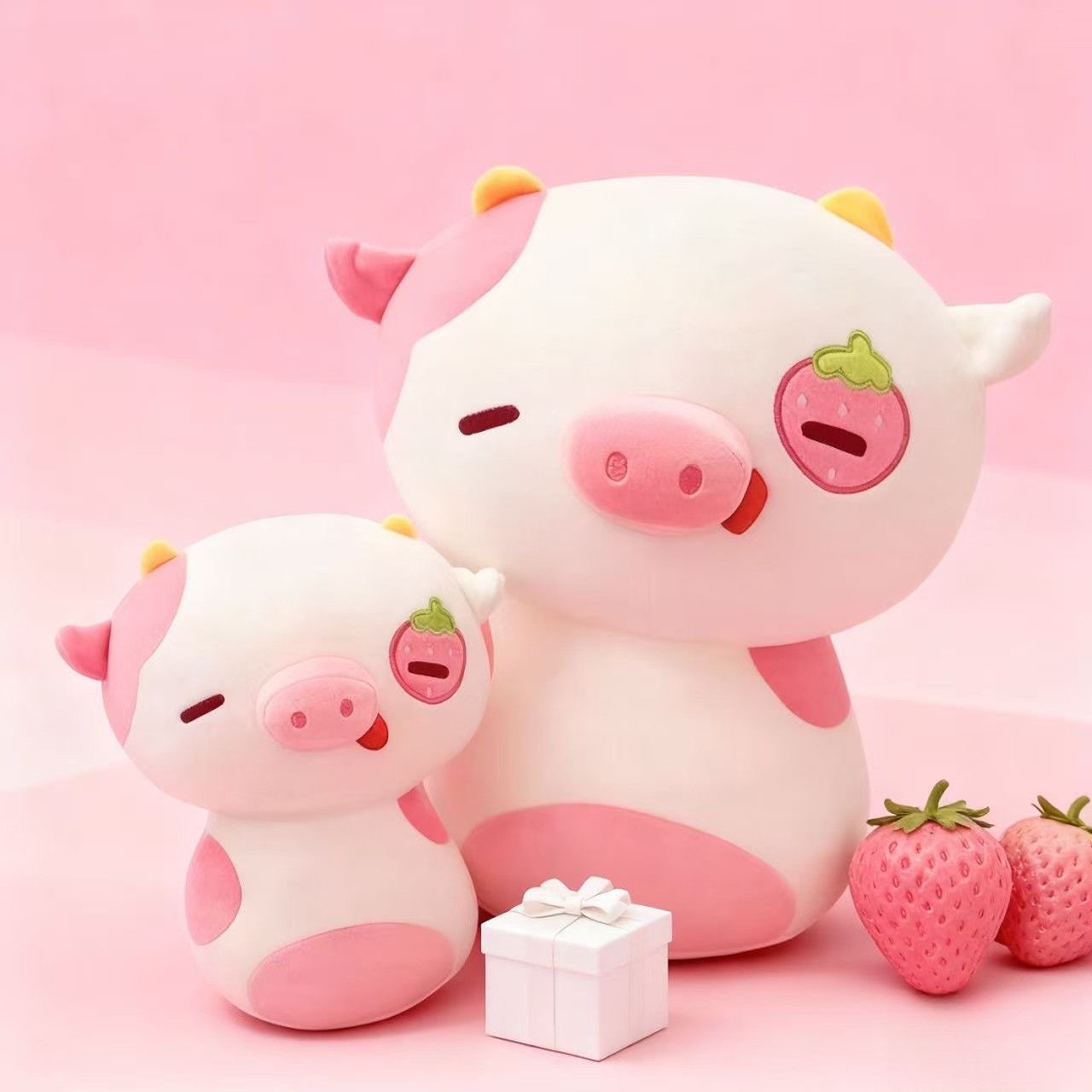 草莓奶牛猪duangduang小猪猪送男女生布娃娃生日礼物粉色小奶牛猪