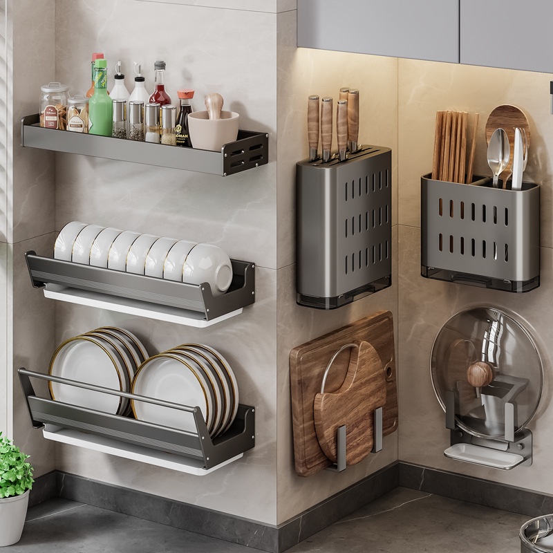 太空铝厨房碗碟架收纳家用壁挂免打孔碗柜碗盘碗架盘子沥水置物架