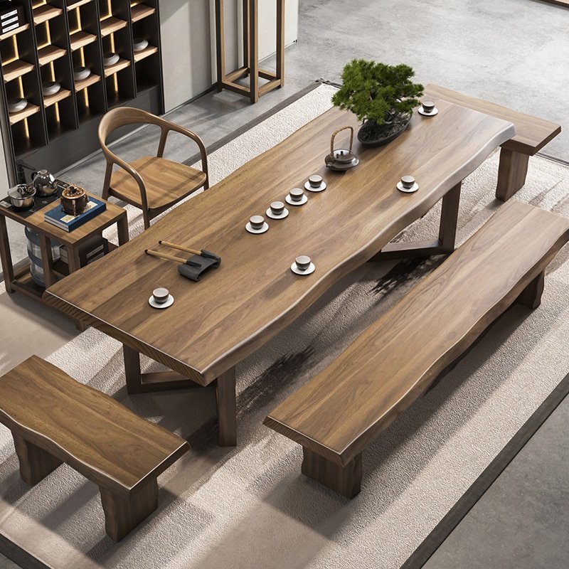 新中式大板茶桌现代简约家用喝茶桌椅组合客厅办公室全实木泡茶台