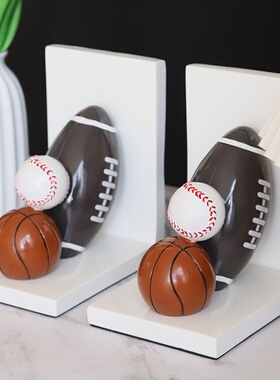 创意树脂篮球书靠书挡橄榄球书立书档棒球书架家居装饰书桌摆件