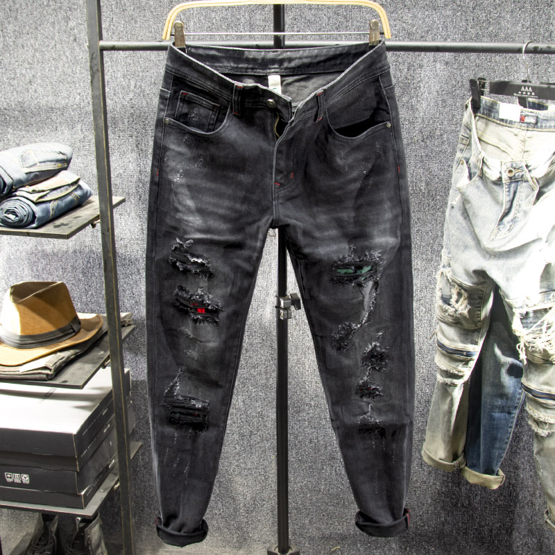 个性补丁假破洞设计显瘦百搭