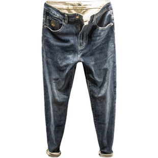 三古木棉高级牛仔裤男秋冬款宽松小脚高街裤子男潮牌ins百搭长裤