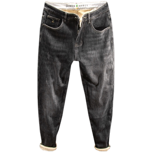 三古木棉 高端男士加绒加厚牛仔裤宽松小脚秋冬款青年裤子男潮流