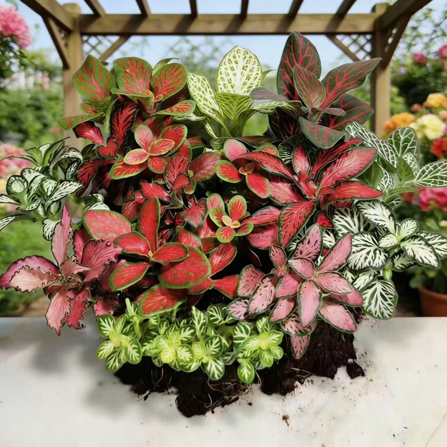 多色花卉混合彩色网纹草苔藓微景观DIY造室内迷你绿植组合盆栽