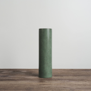 日本回流老物件昭和铜花瓶素面绿色直筒敞口花器居家书房玄关插花