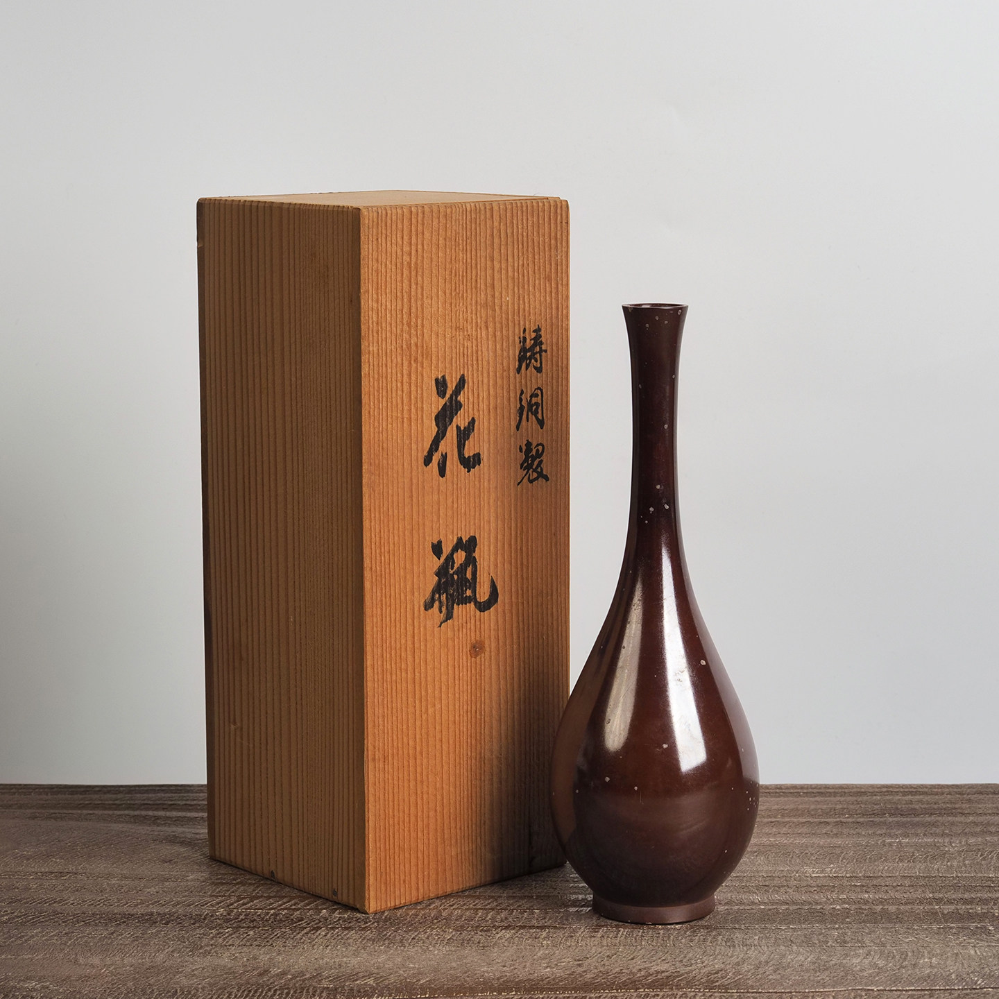 中古日本铸铜鹤首铜花瓶居家茶室书房玄关供奉插花禅意装饰摆件