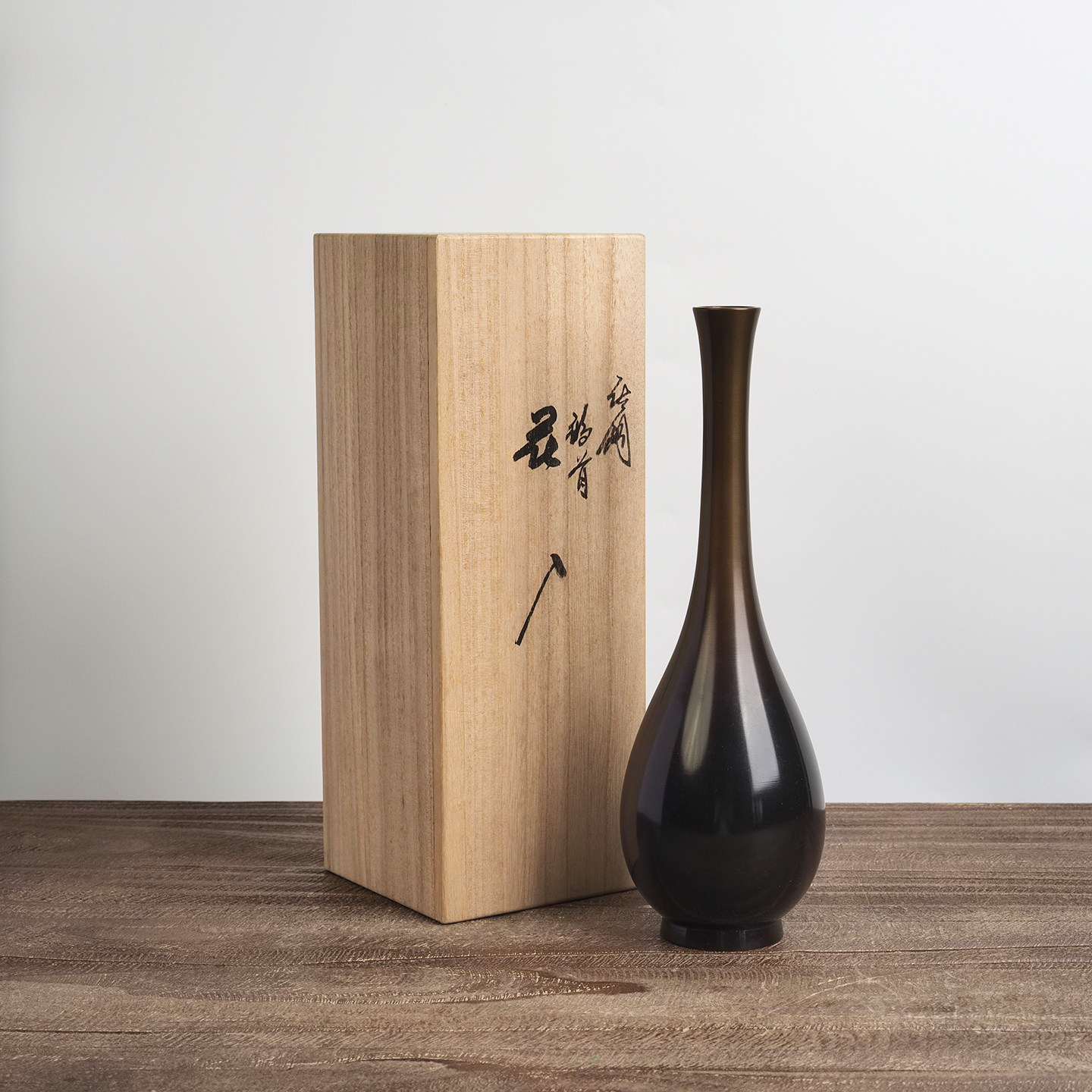日本大尺寸鹤首唐铜花瓶宗喜作室内插花花道禅意居家茶空间摆件