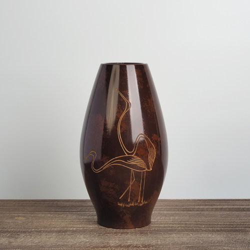 中古日本美术铜花瓶复古双鹤室内居家书房博古架玄关展厅台面摆件