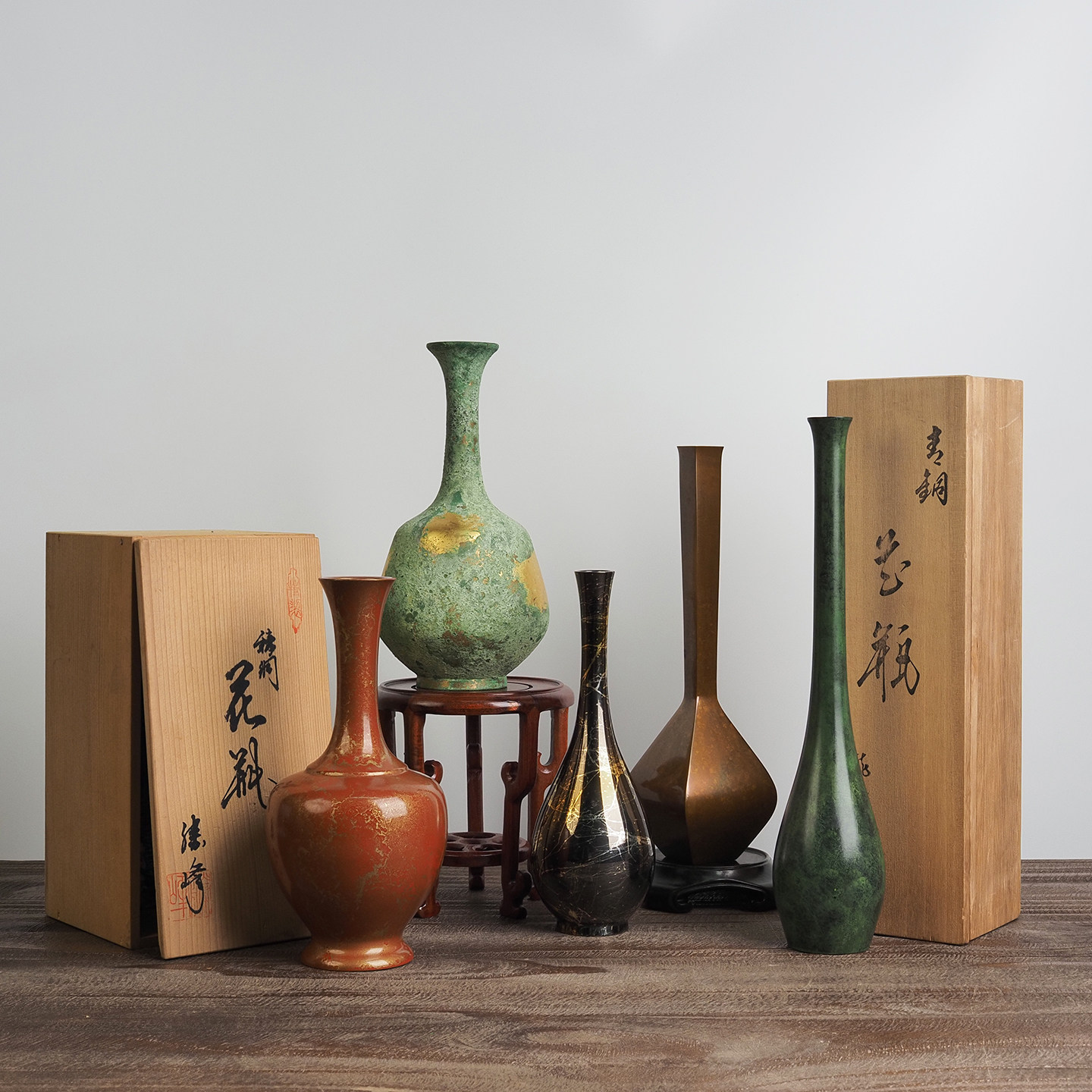 日本回流观音净水瓶鹤首铜花器中古雅致插花茶室书房禅意摆件装饰