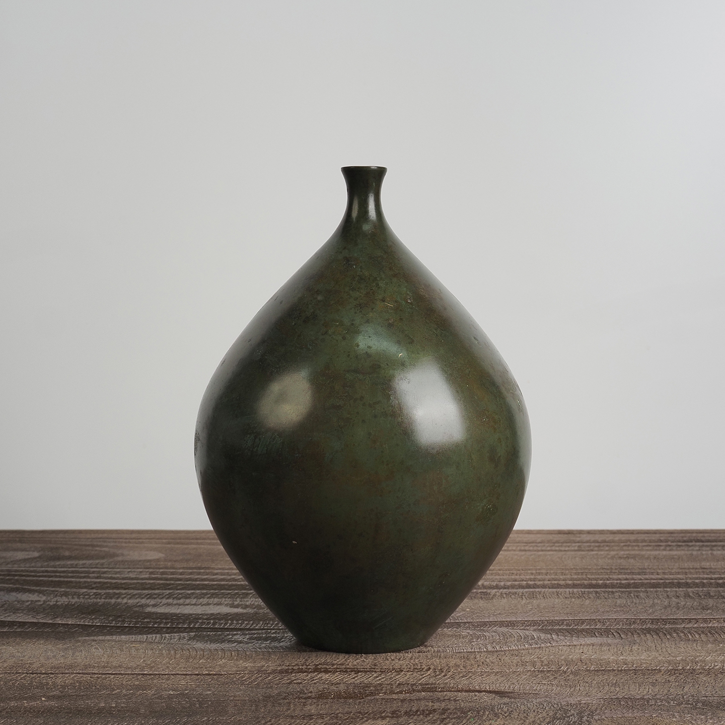 中古日本进口复古斑铜花瓶名家勝峰作细口鼓腹居家会所插花摆件