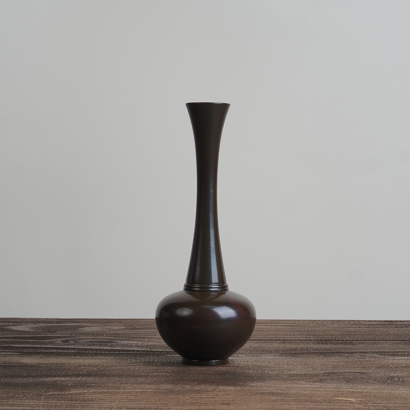日本进口班紫铜花瓶鹤首颈瓶透逸隽永干花插花居家茶室会所摆件