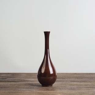 日本回流昭和老物件铜花瓶铸铜鹤首花器居家茶室文房插花雅物摆件