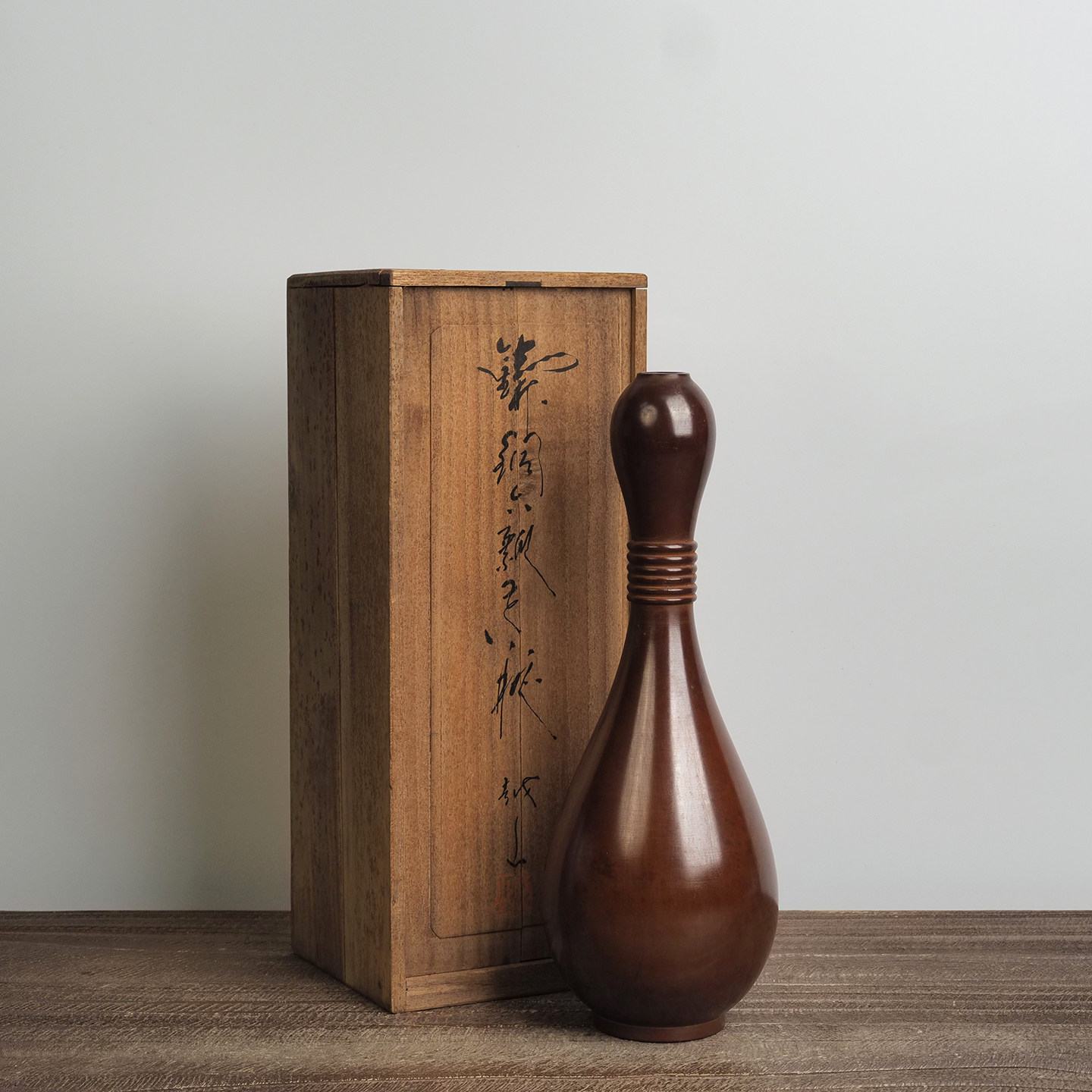 日本铸铜瓢形葫芦款铜花瓶名家越山作设计师推荐样板间插花摆件