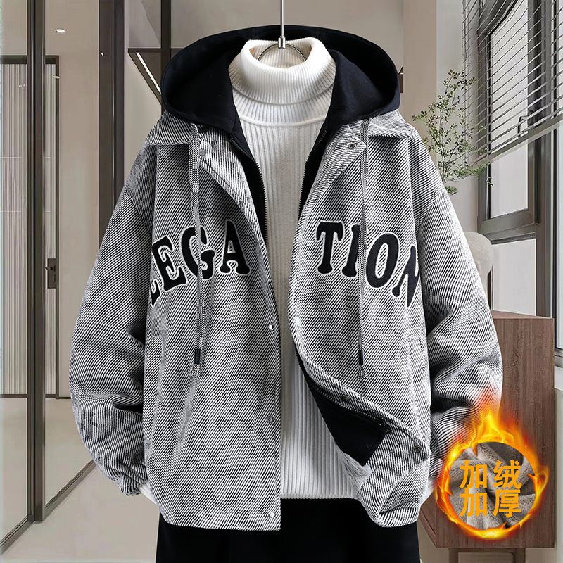 冬季男孩潮流宽松派克服13初中学生15岁大童14青少年加绒加厚棉衣