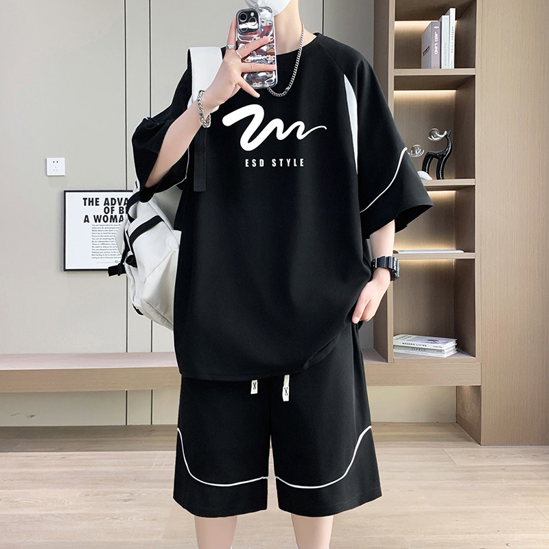 青少年宽松短袖t恤男孩12-15岁中学生帅气夏装13大童半袖体恤套装