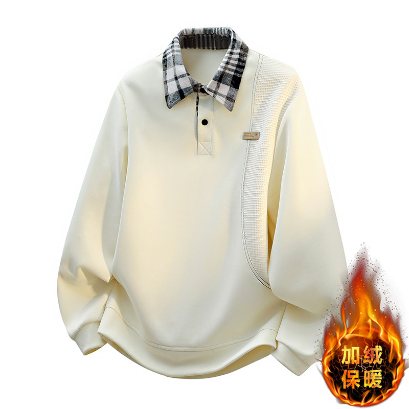 冬季潮流翻领卫衣男孩13中学生14加绒加厚15岁青少年大童长袖T恤