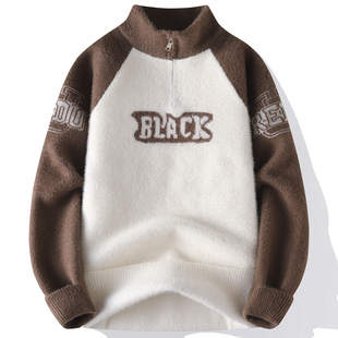 冬季13青少年半高领毛衣12岁男孩初中学生14大童15潮流宽松针织衫