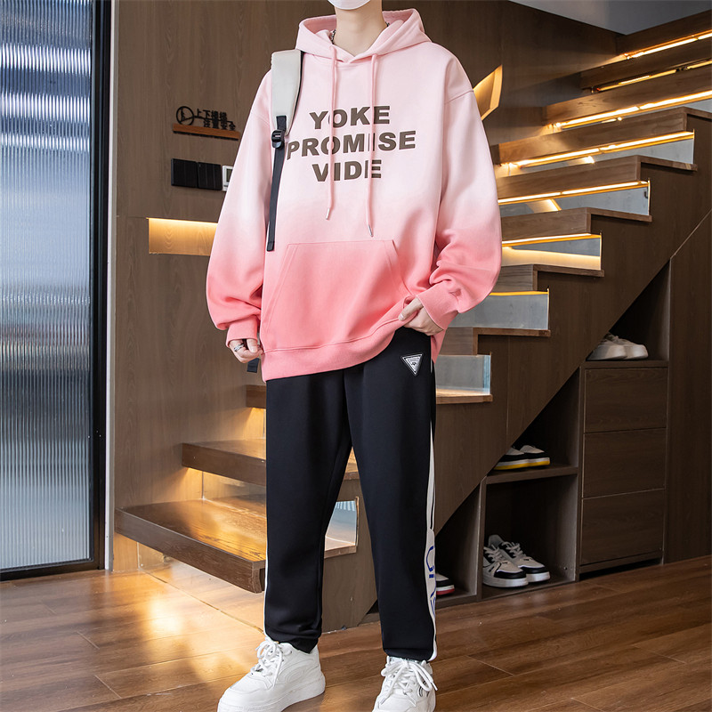 青少年13潮流渐变卫衣男孩12-15岁中学生运动服14大童长袖t恤套装