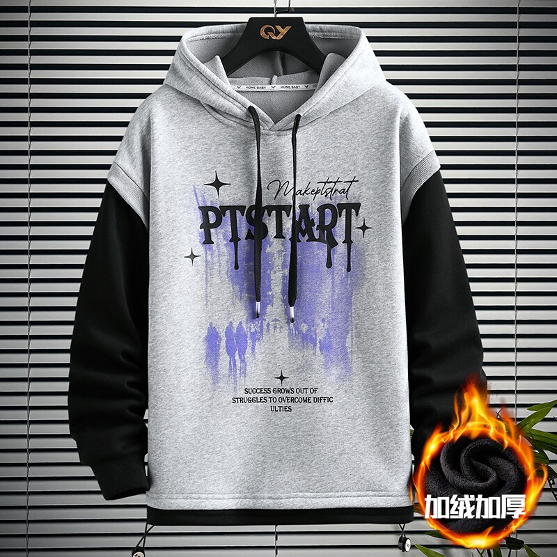 冬季13青少年加绒加厚卫衣12岁男孩14学生15大童潮流帅气长袖T恤