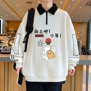 青少年春季翻领POLO衫男孩12-15岁初中学生长袖t恤13帅气大童卫衣