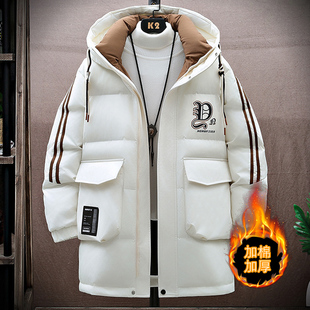 青少年潮流中长款羽绒棉服12岁男孩初中学生15大童14加厚冬装棉衣