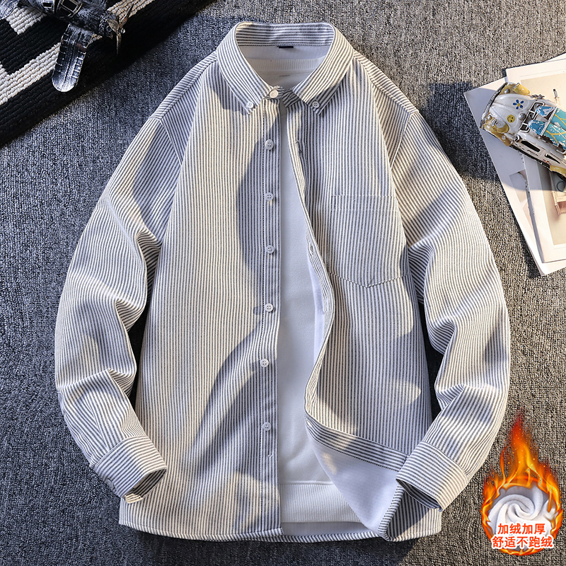 13青少年冬季潮流加绒加厚衬衫15帅气12岁男孩大童中学生保暖衬衣