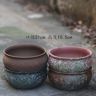 口径大肉肉植物群生复古粗陶透气宽口陶瓷多肉生石花矮拼盘花盆.