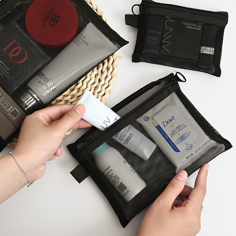 便携网纱收纳袋透明网兜零钱证件卡包多功能旅行洗漱包口红化妆包