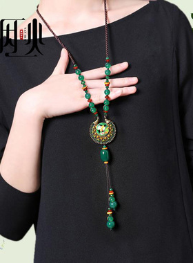 古风陶瓷吊坠项链女新中式国风长款挂绳毛衣链配饰日常旅游百搭