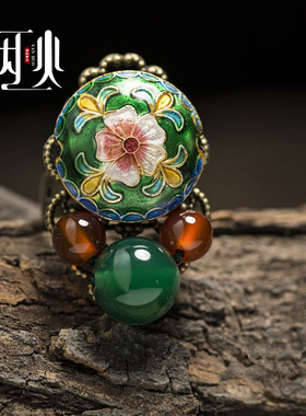 古风新款景泰蓝戒指女国风新中式珐琅彩宫廷戒指小众开口指环饰品