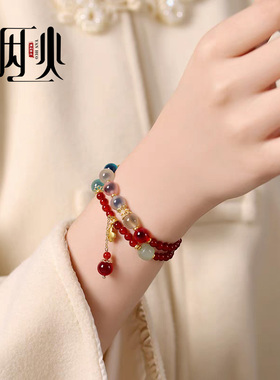 糖心玛瑙手串小众冷门高级感红色转运手链新中式双层手饰闺蜜礼物