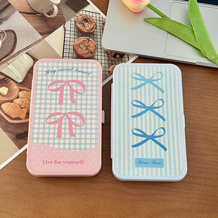 ins风简约蝴蝶结大容量六副装 隐形眼镜伴侣盒护理盒收纳盒少女心