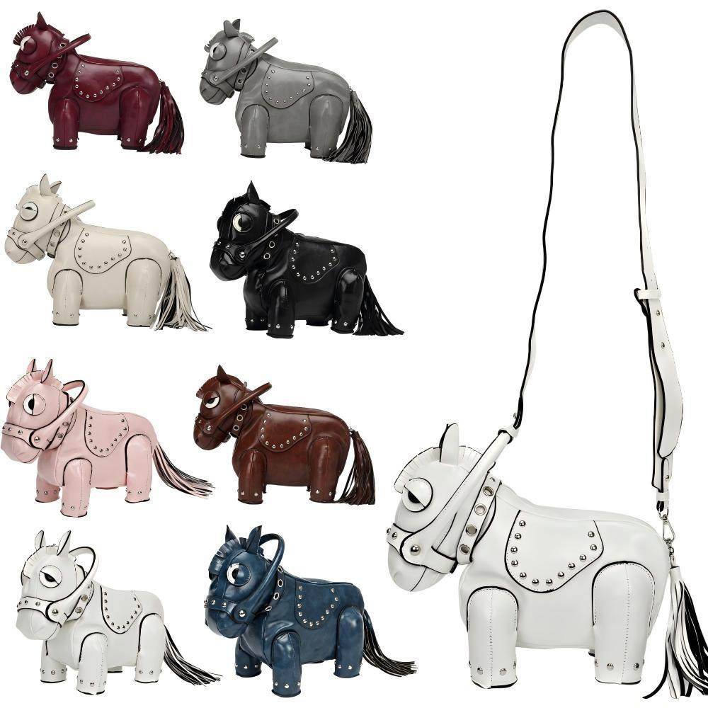 欧美新款立体小马单肩斜挎包个性风格金属铆钉可爱小动物背包女包