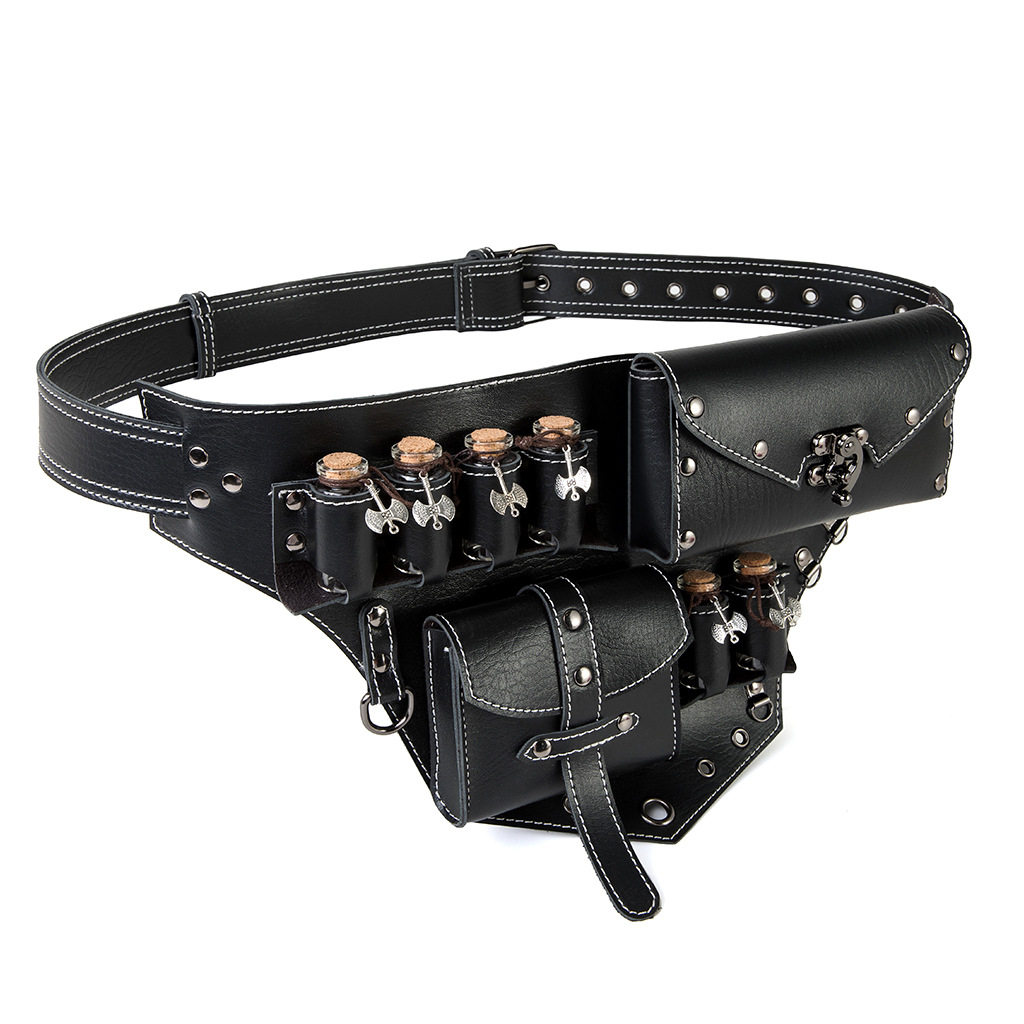 欧洲站中世纪复古机车腰包暗黑摇滚朋克风男女款金属铆钉腰间挂包