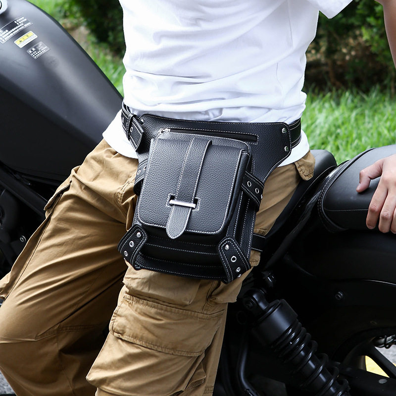 哈雷蒸汽朋克风男女款暗黑系机车腿包高级感车缝线手机腰包斜挎包
