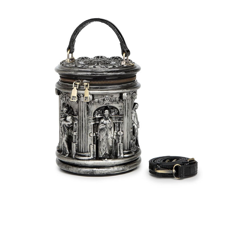 欧美罗马中世纪复古立体浮雕单肩斜挎包便携装手机圆筒手提包女